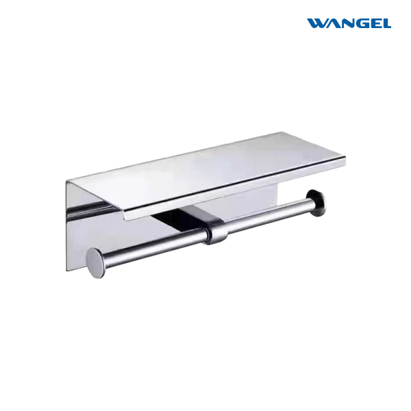 High quality bathroom accessories Luxury wall hanging stainless steel double toilet paper holder with mobile phone shelf