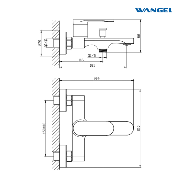 High Quality Chrome Plated/Matte Black Wall-Mounted Installation Single Handle Bath Faucet - 图片 4