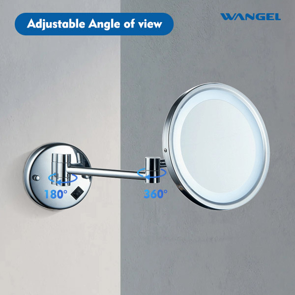 Wangel LED Wall Mounted Single Chrome Round Foldable Makeup Mirror - 图片 3