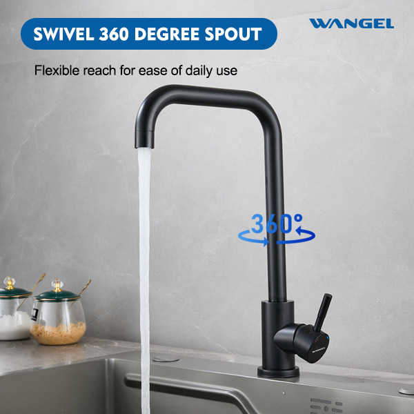 Wholesale Deck Mounted Matte Black SUS304 Stainless Steel L Shape Side Lever Kitchen Sink Faucet Slim Tap - 图片 2