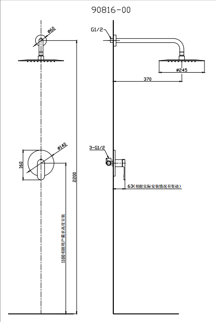 High quality Chrome Plated Wall-Mounted Installation Shower - 图片 2
