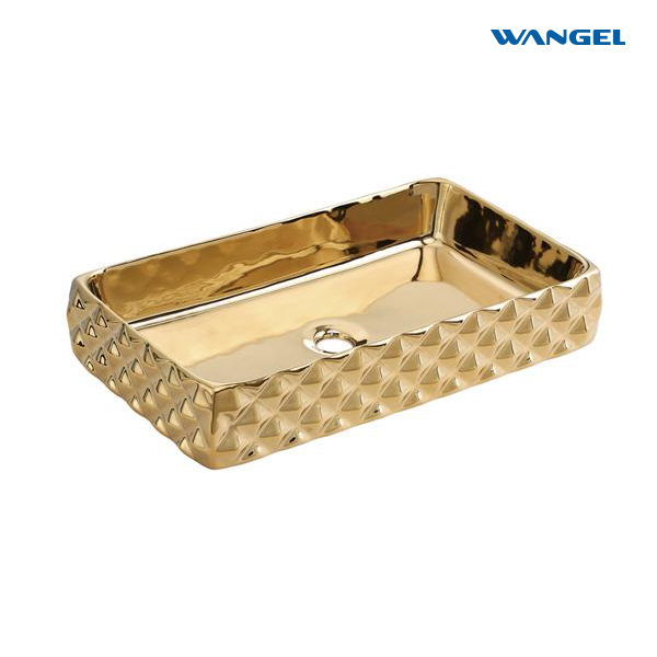 Luxury Durable High Quality Rectangle Modern Style Design Countertop-Mounted Installation Bathroom Art Basin with Single Hole
