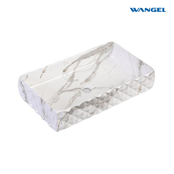 Luxury Durable Matte White High Quality Rectangle Modern Style Design Countertop-Mounted Installation Bathroom Art Basin