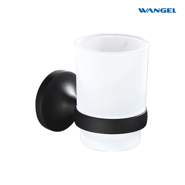 Matte Black Wall Mounted Bathroom Accessories Home Decoration Frosted Glass Tumbler Holder Bathroom Cup Holder Tumbler