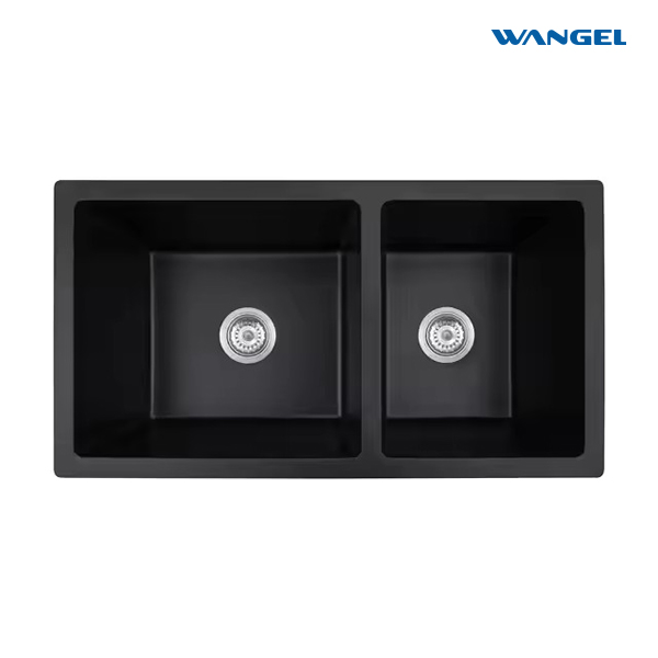 Undermount Kitchen Sink Double Bowl Workstation 10mm Deep Granite Composite Kitchen Sinks with Regular Strainers