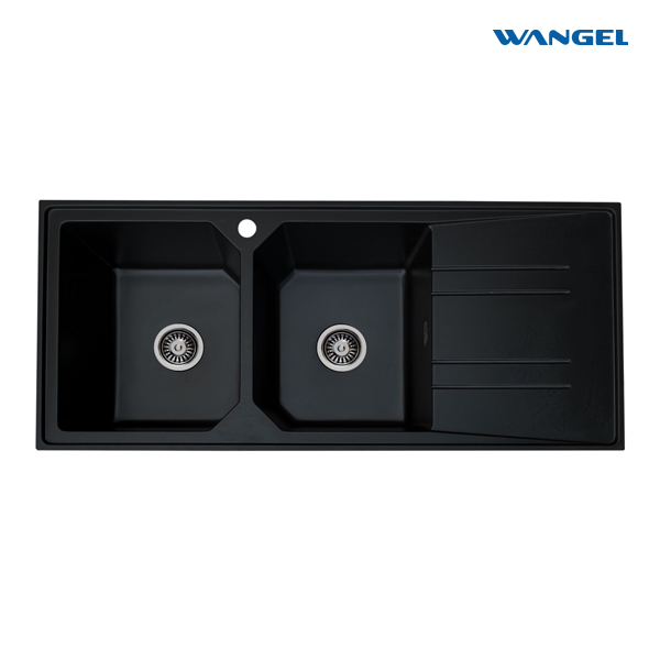 Double basin design with drainage board cutting board kitchen design quartz stone sink high quality quartz kitchen sink