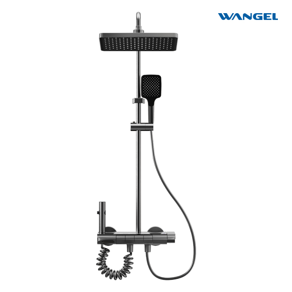High Quality Modern Style Design Space Aluminum Four Function Button Main Body Space Aluminum High Temperature Corrosion Rust Resistant Shower Set