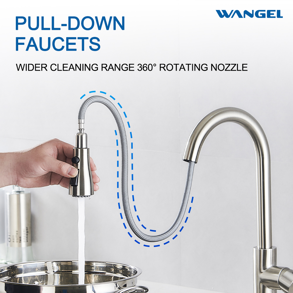 Kitchen faucet with pull-down ejector, high-arc single-handle classic stainless steel sink faucet - 图片 4