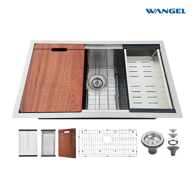 Stainless Steel Drop In Kitchen Sink Modern Undermount Single Bowl Kitchen Sink Combo-SS Grid,Drying Rack,Cutting Board,Drain Strainer Set - 图片 2