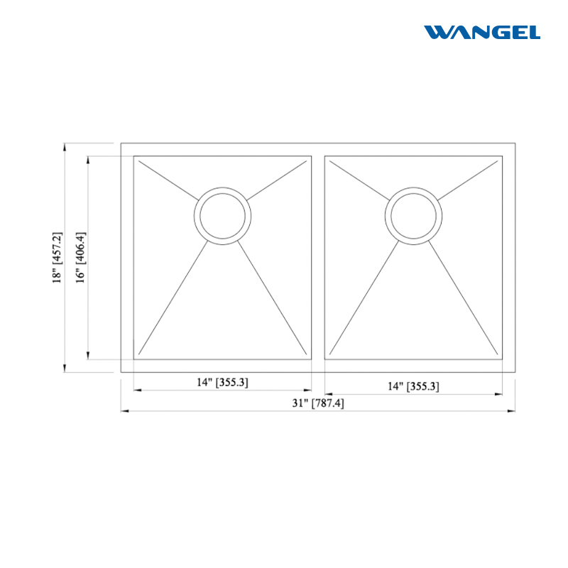 Modern design square handmade stainless steel 304 bottom double bowl kitchen sink - 图片 2