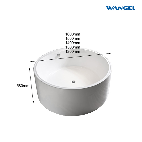 Acrylic round 1.2 to 1.6 meters freestanding one-piece hotel project villa hydrotherapy SPA bathtub - 图片 7
