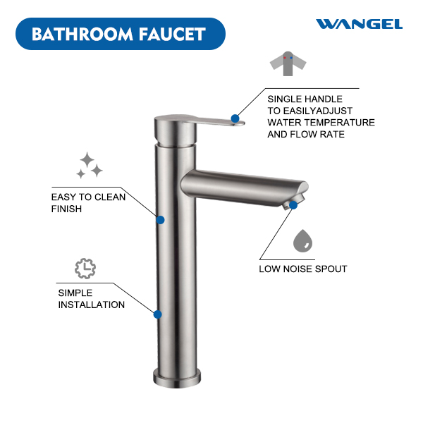 Stainless Steel 304 High Quality Modern Style Design Countertop-Mounted Installation High Body Basin Faucet - 图片 3