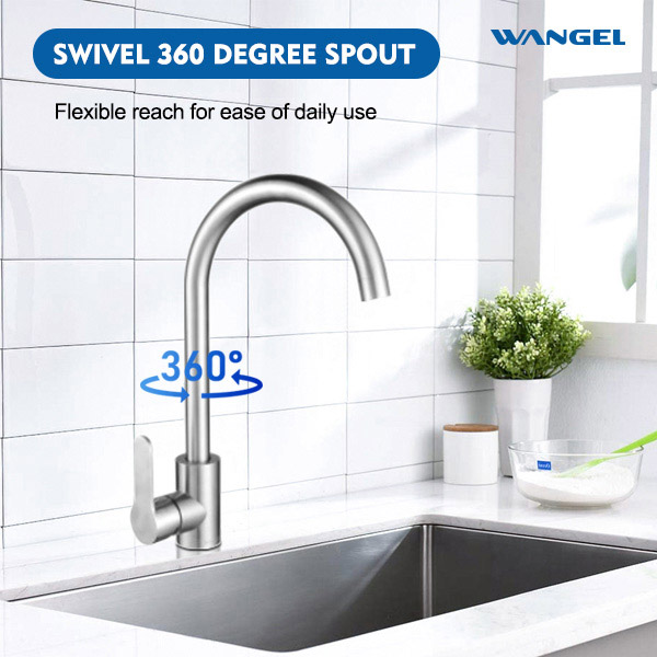 Stainless Steel 304 High Quality Brushed Countertop-Mounted Installation Kitchen Faucet - 图片 3