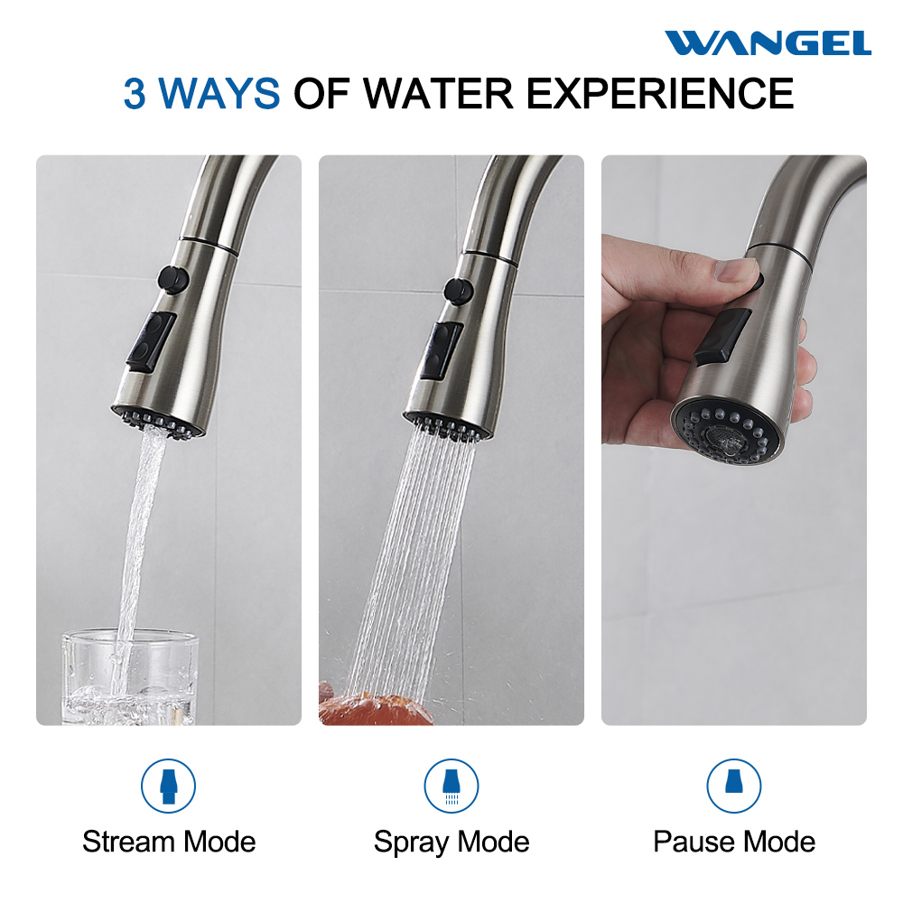Kitchen faucet with pull-down ejector, high-arc single-handle classic stainless steel sink faucet - 图片 5