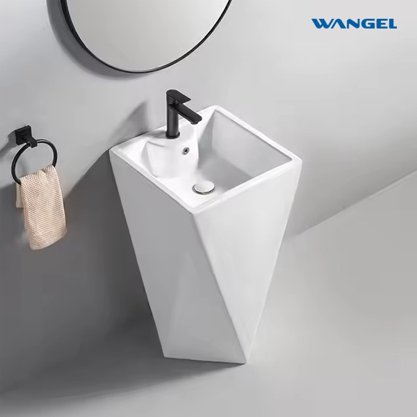 Bathroom ceramic base basin rectangular independent washbasin with single hole - 图片 3