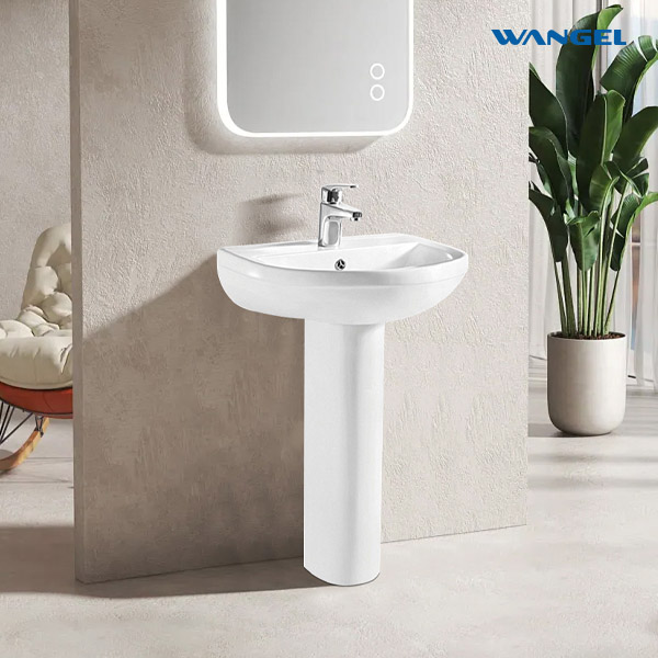 Modern Ceramic Pedestal Basin for Bathroom - Compact White With Overflow - 图片 3