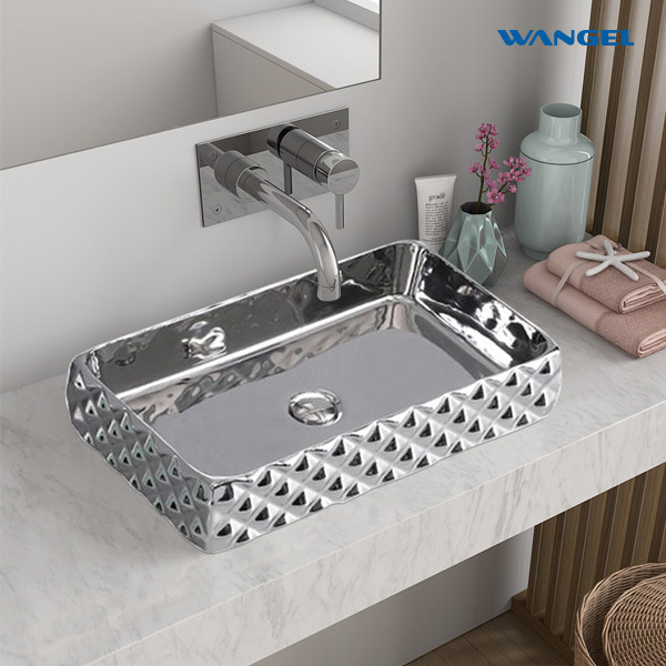 Luxury Polished Gold High Quality Rectangle Modern Style Design Countertop-Mounted Installation Bathroom Art Basin - 图片 3