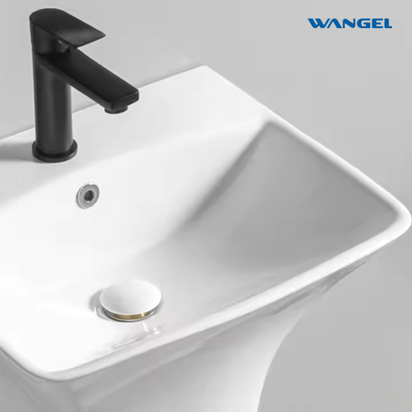 High Quality Modern Style Design Half Pedestal Wash Basin Modern Wall Hung Mounted Ceramic Bathroom Sink - 图片 3