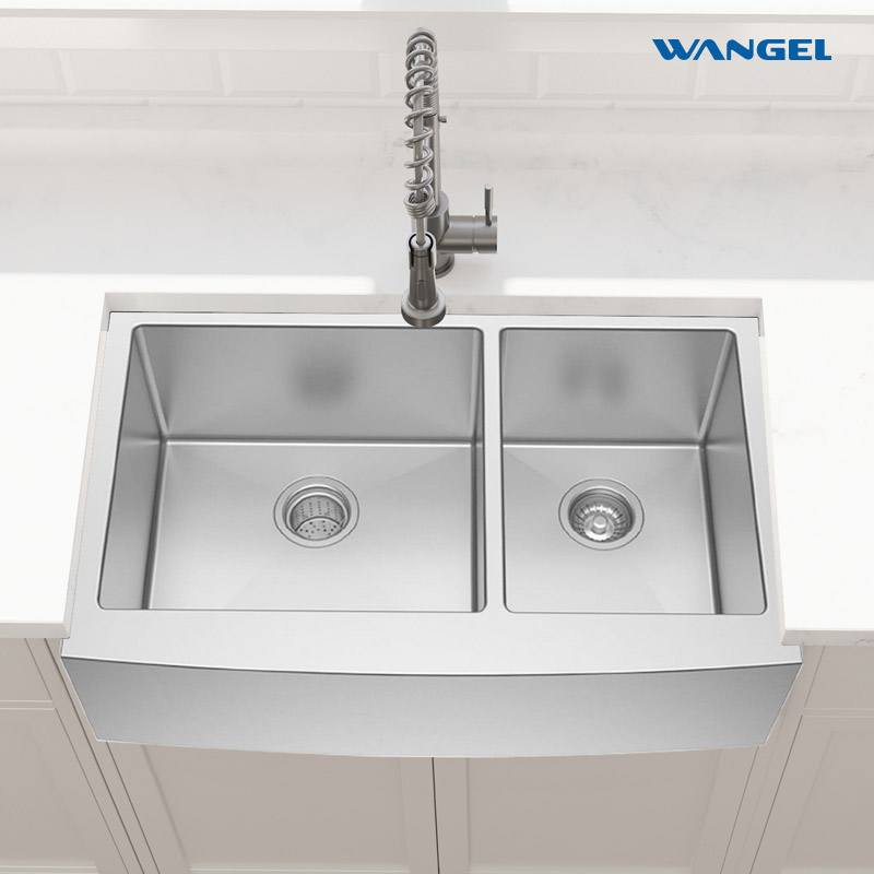 Farm Sink Double Bowl - 33 inch Farmhouse Sink Apron Front Double Bowl Stainless Steel 18 Gauge Handmade Farm Kitchen Sink - 图片 3