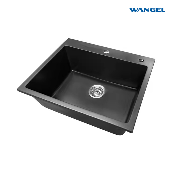 Single bowl kitchen sink Black composite granite square base quartz with one hole - 图片 3