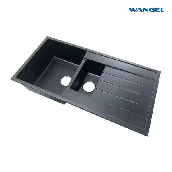 Double Bowl Granite Sink Quartz Stone Kitchen Sink with Drain Board - 图片 3