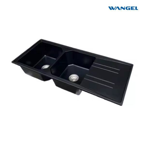 Double basin design with drainage board cutting board kitchen design quartz stone sink high quality quartz kitchen sink - 图片 3