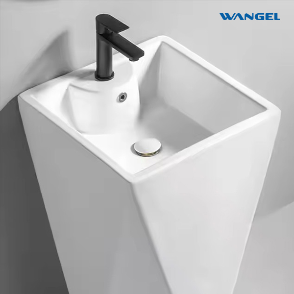 Bathroom ceramic base basin rectangular independent washbasin with single hole - 图片 4