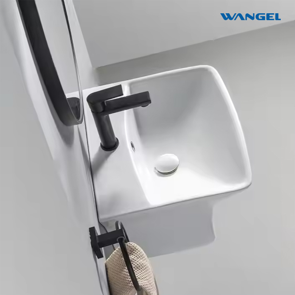 High Quality Modern Style Design Half Pedestal Wash Basin Modern Wall Hung Mounted Ceramic Bathroom Sink - 图片 4