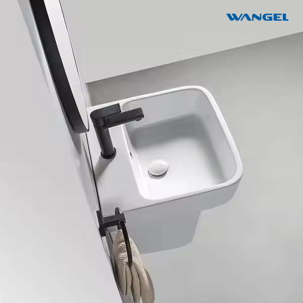 Sanitary Ware Bathroom Wall Hung Mounted Wash Basin Rectangle Ceramic Bathroom Sink - 图片 4