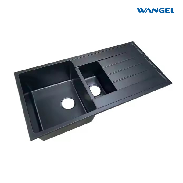 Double Bowl Granite Sink Quartz Stone Kitchen Sink with Drain Board - 图片 4