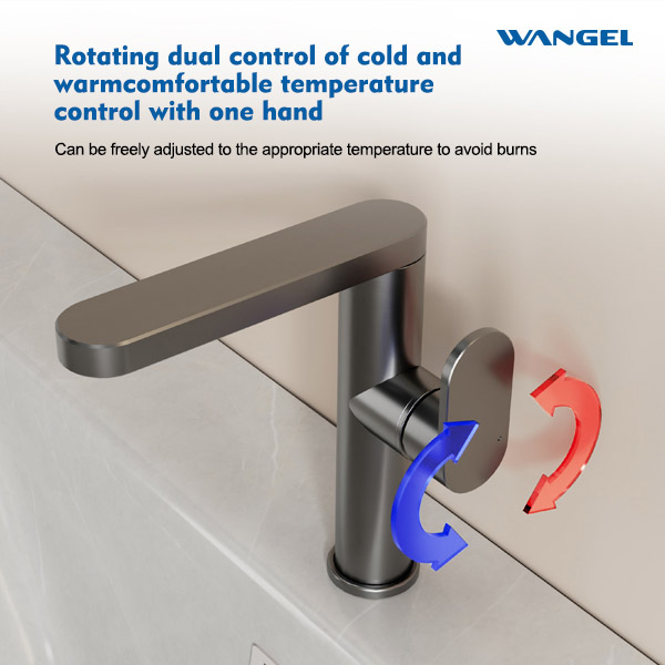 Modern Style Design Rotatable Handle Hot And Cold Space Aluminum Countertop-Mounted Installation Basin Faucet - 图片 4