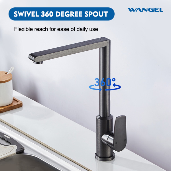 High Quality Modern Style Design Swivel 360° spout Hot And Cold Space Aluminum Countertop-Mounted Installation Kitchen Faucet - 图片 5