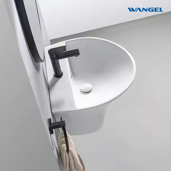 Durable High Quality Customized Ceramic Bathroom Sink Half Pedestal Basin Wall Hung Wash Hand Basin - 图片 5