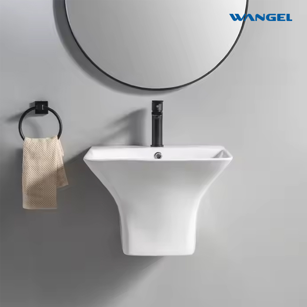 High Quality Modern Style Design Half Pedestal Wash Basin Modern Wall Hung Mounted Ceramic Bathroom Sink - 图片 5