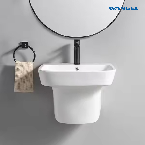 Sanitary Ware Bathroom Wall Hung Mounted Wash Basin Rectangle Ceramic Bathroom Sink - 图片 5
