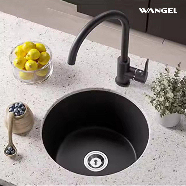 Quartz Stone Sink Round Black Round Sink Kitchen Granite Sink Small Round Basin High Hardness Long Service Life - 图片 5