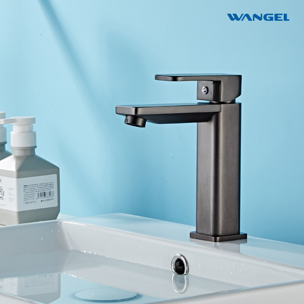 Gun Grey Modern Style Design Rotatable Handle Hot And Cold Control Space Aluminum Countertop-Mounted Installation Basin Faucet - 图片 5