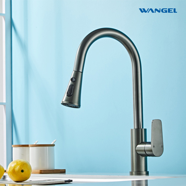 Modern Style Design 360° Rotatable Pull Out Spout Space Aluminum Countertop-Mounted Installation Kitchen Faucet - 图片 6