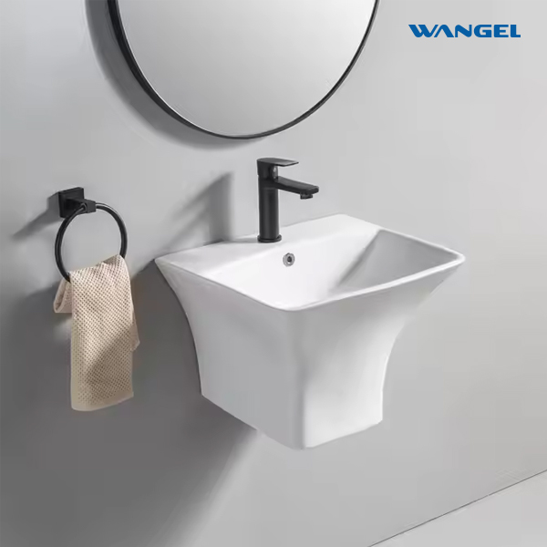 High Quality Modern Style Design Half Pedestal Wash Basin Modern Wall Hung Mounted Ceramic Bathroom Sink - 图片 6