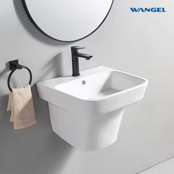Sanitary Ware Bathroom Wall Hung Mounted Wash Basin Rectangle Ceramic Bathroom Sink - 图片 6