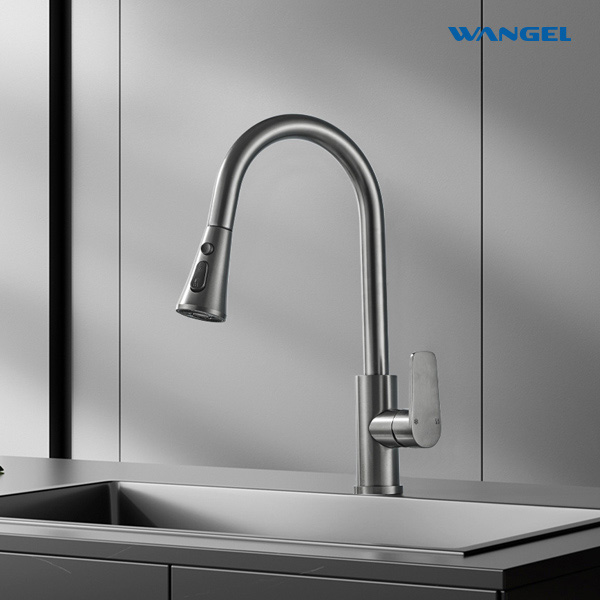 Modern Style Design 360° Rotatable Pull Out Spout Space Aluminum Countertop-Mounted Installation Kitchen Faucet - 图片 7