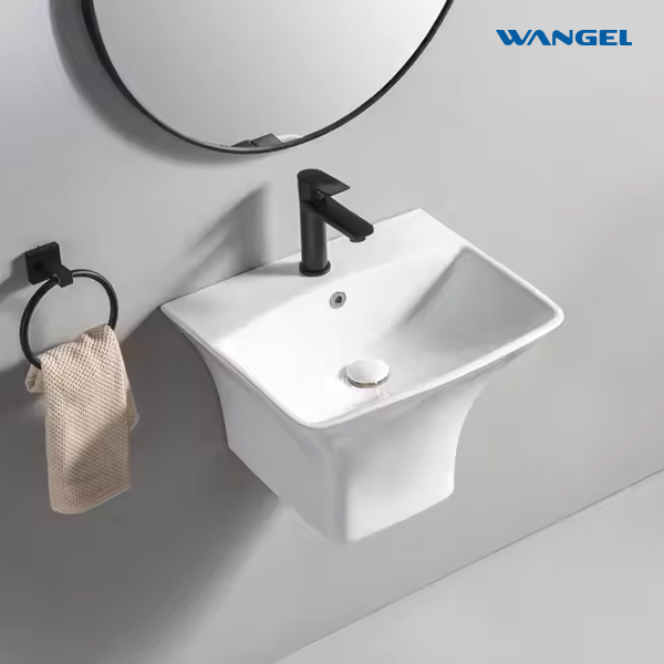 High Quality Modern Style Design Half Pedestal Wash Basin Modern Wall Hung Mounted Ceramic Bathroom Sink - 图片 7