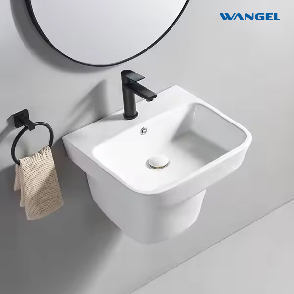 Sanitary Ware Bathroom Wall Hung Mounted Wash Basin Rectangle Ceramic Bathroom Sink - 图片 7