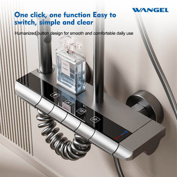 High Quality Modern Style Design Space Aluminum Four Function Button Main Body Space Aluminum High Temperature Corrosion Rust Resistant Shower Set - 图片 10