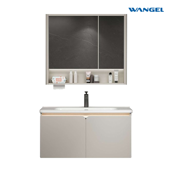 Modern Wall-Mounted LED Shower Mirror Bath Cabinets Ceramic Countertop