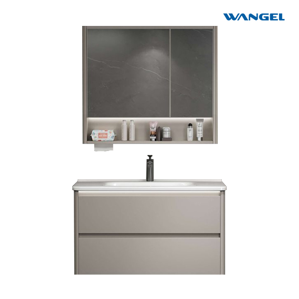 Moonlight grey bathroom cabinet LED smart light Double drawn wall-mounted installation