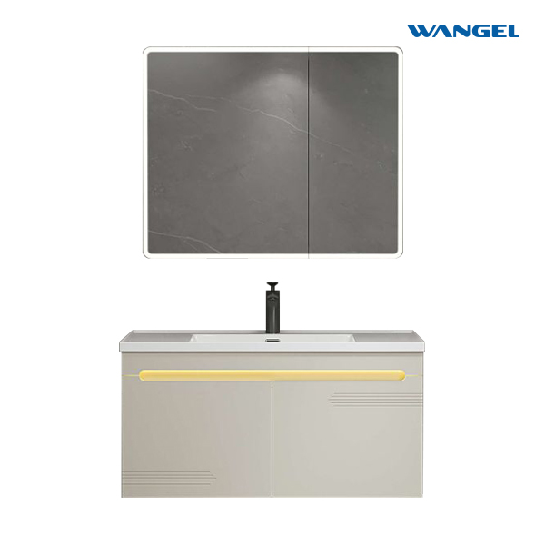 Bathroom furniture, dressing table, storage mirror and ceramic basin meridian grey