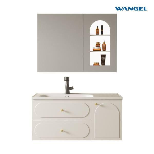 Modern Style Design Durable High Quality Multi-Layer Plywood Bathroom Cabinet With Silver Mirror