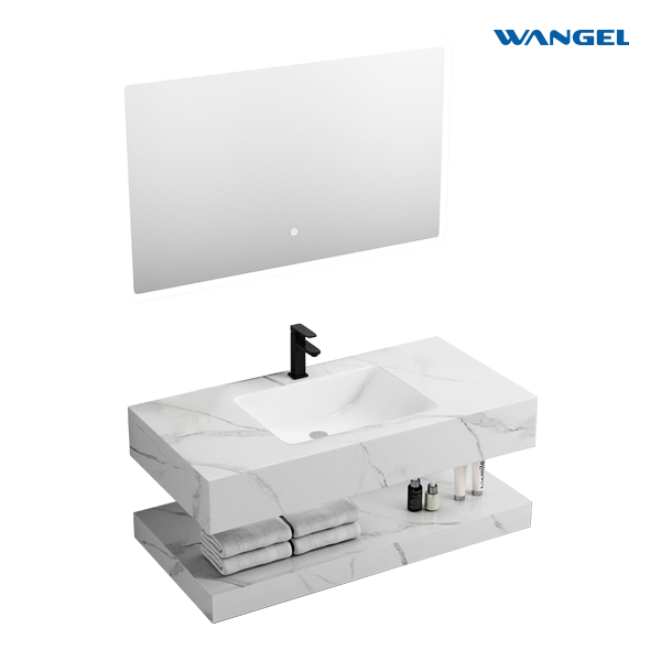 New OEM Service Modern Factory  Rock Slate Basin Bathroom Cabinets with LED Mirror