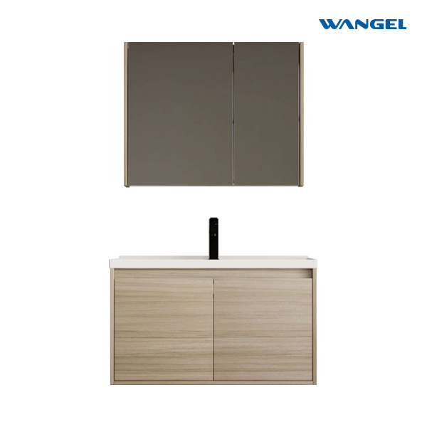 Modern bathroom cabinet mirror countertop basin cabinet combination Beige Oak color wall-mounted